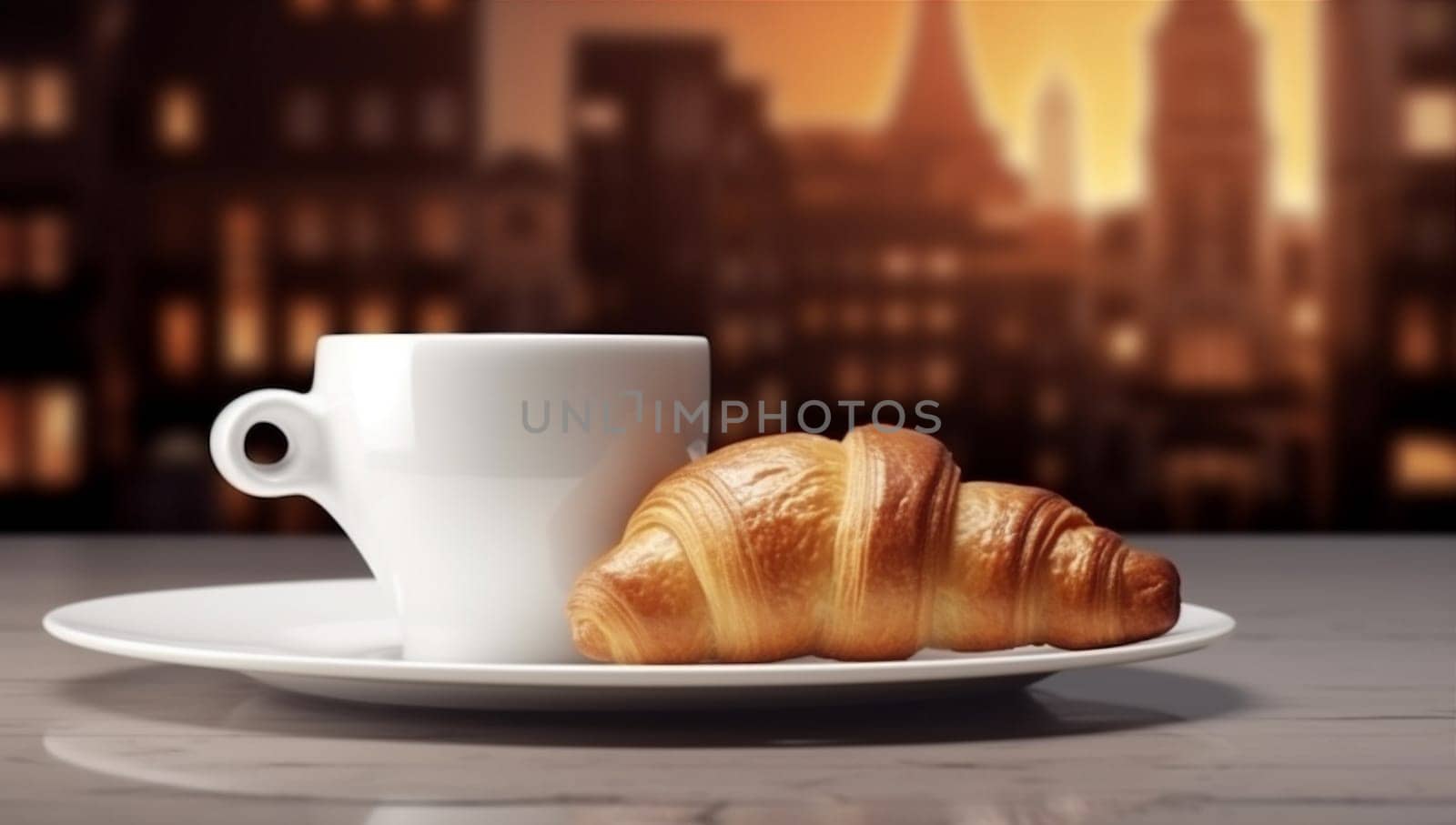 breakfast food paris bar french drink cup france table croissant. Generative AI. by Vichizh