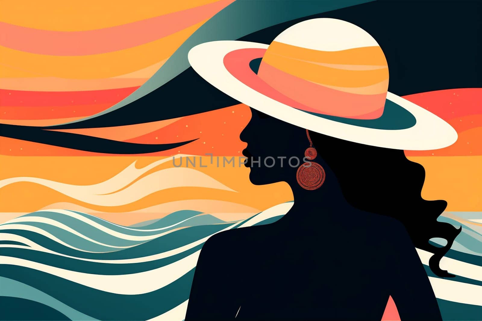 woman design concept young black hat beach tanned vacation beige summer. Generative AI. by Vichizh