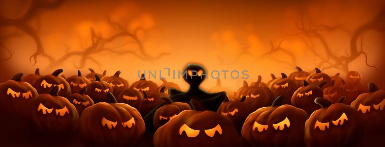 holiday halloween ghost october pumpkin night orange dark black horror. Generative AI. by Vichizh