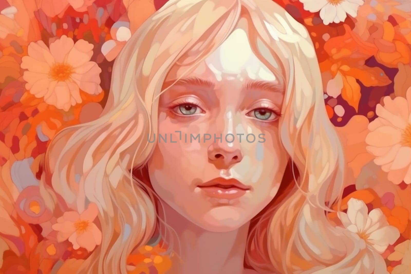 beauty woman portrait trend tender girl face flower love pastel colourful. Generative AI. by Vichizh