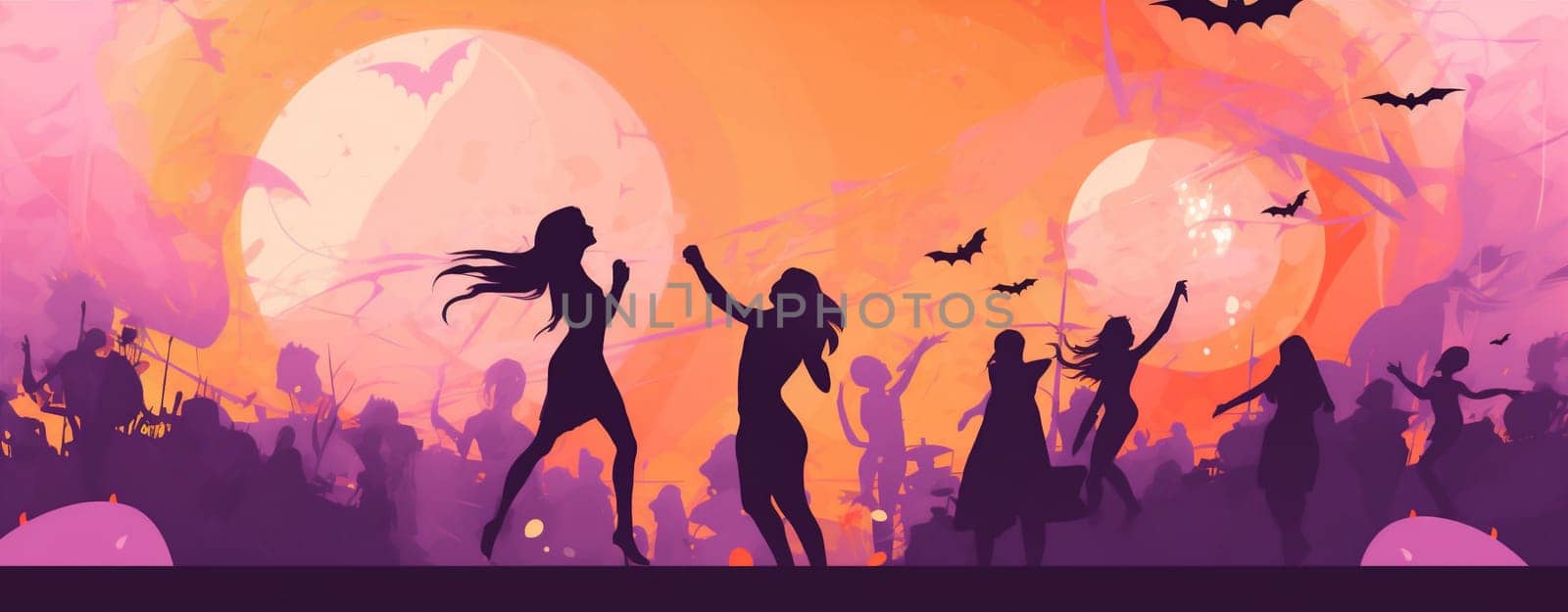 woman card night halloween background banner horror witch pumpkin costume party black carnival design beauty holiday poster magic evil autumn art. Generative AI.