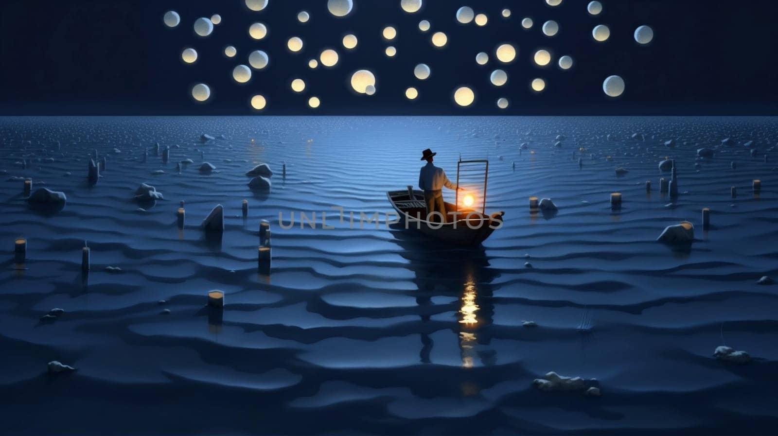 river boat lamp night festival light travel lantern celebration water. Generative AI. by Vichizh