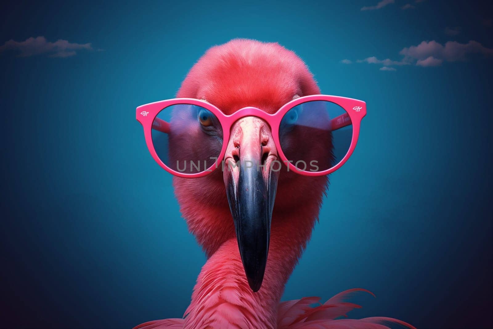 flamingo animal feather hipster tropical bird pink summer party sunglasses. Generative AI. by Vichizh