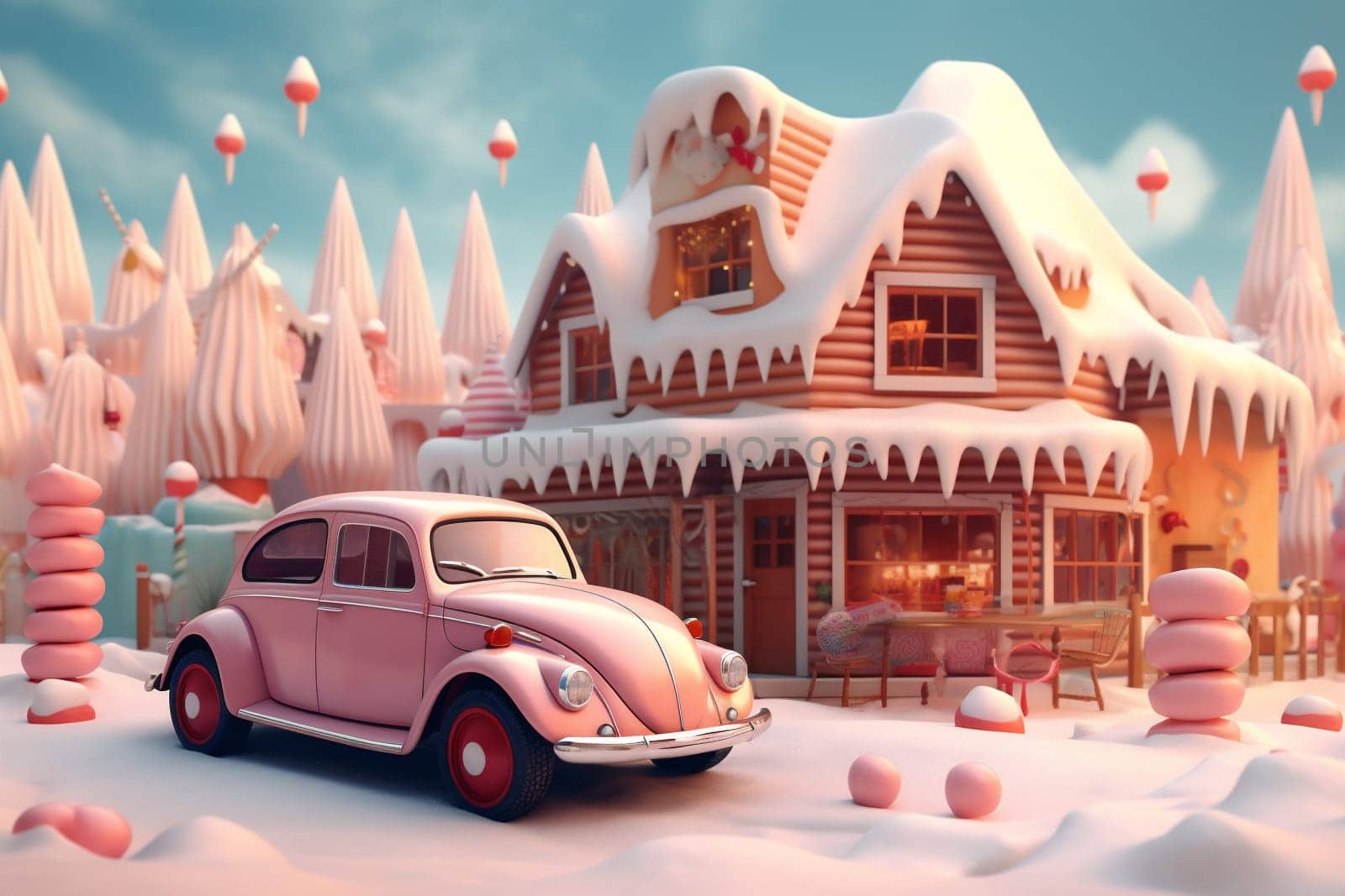 car festive retro gift christmas holiday winter merry snow candy. Generative AI. by Vichizh