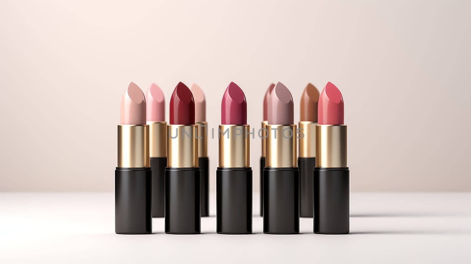 Luxe beige to berry lipstick set. Created using AI Generated technology and image editing software.