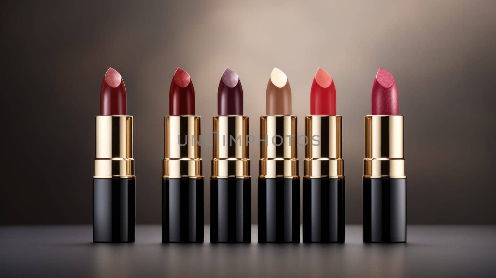 Elegant lipsticks in varied hues. Created using AI Generated technology and image editing software.