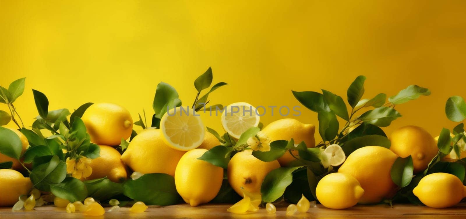 healthy fresh background fruit yellow natural color lemon summer food juicy. Generative AI. by Vichizh