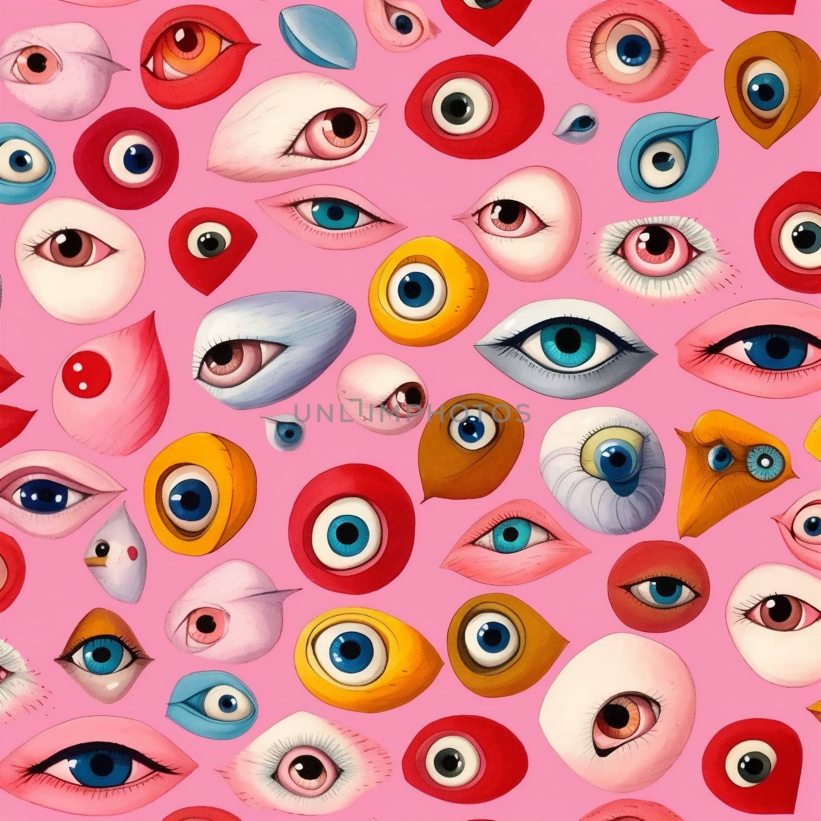 background seamless textile illustration abstract design doodle pink pattern eye blue. Generative AI. by Vichizh
