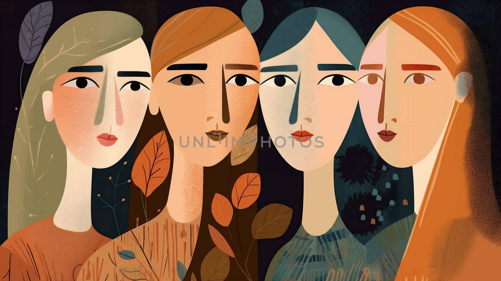 woman friends young diversity ethnic silhouette female power together community group face feminism adult society girl background person social asian team. Generative AI.