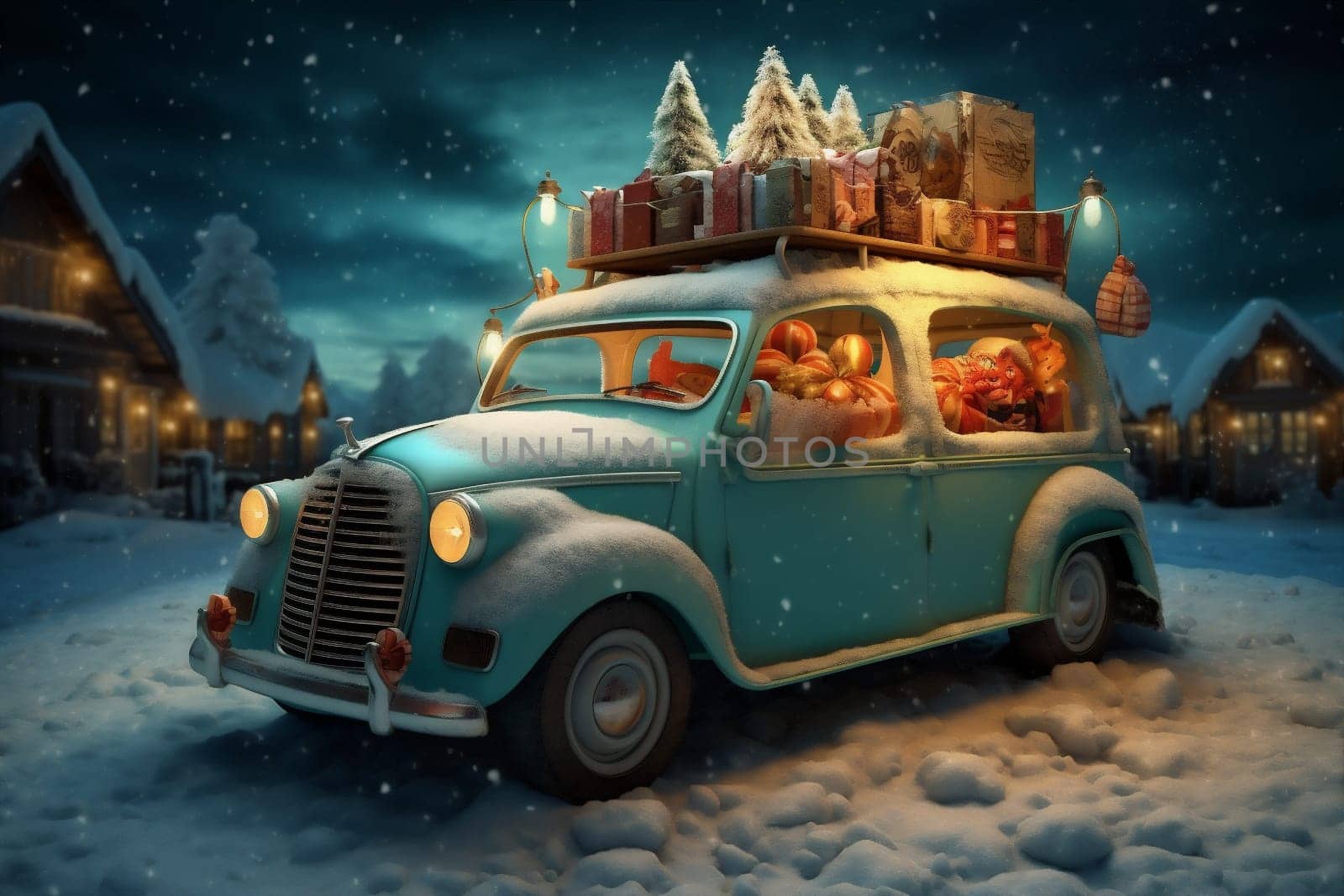 pink snow retro candy year vintage small winter sugar greeting gift holiday new festive christmas celebration merry cane concept car. Generative AI.
