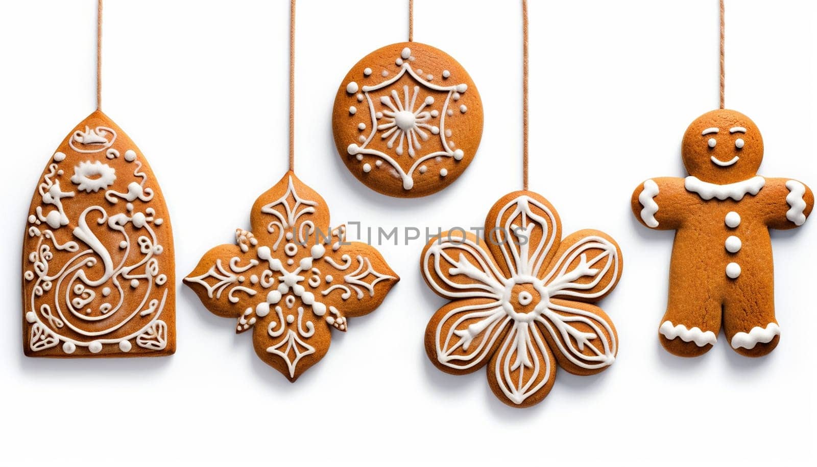Christmas Gingerbread Cookie. Set of winter sweet homemade biscuits in the form of different characters and holiday items isolated on white background. Cute Cartoon illustration Isolated white background