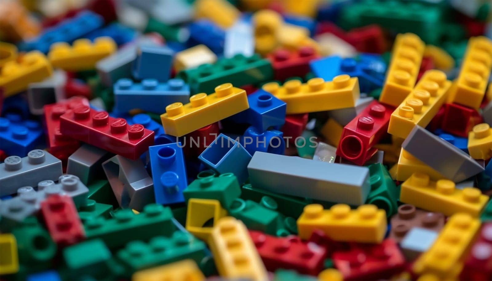 Set of brick block building toys 3d isometric illustration for children. Colorful bricks toy. Part and piece for decorative design and creative game. Copy space colorful background plastic