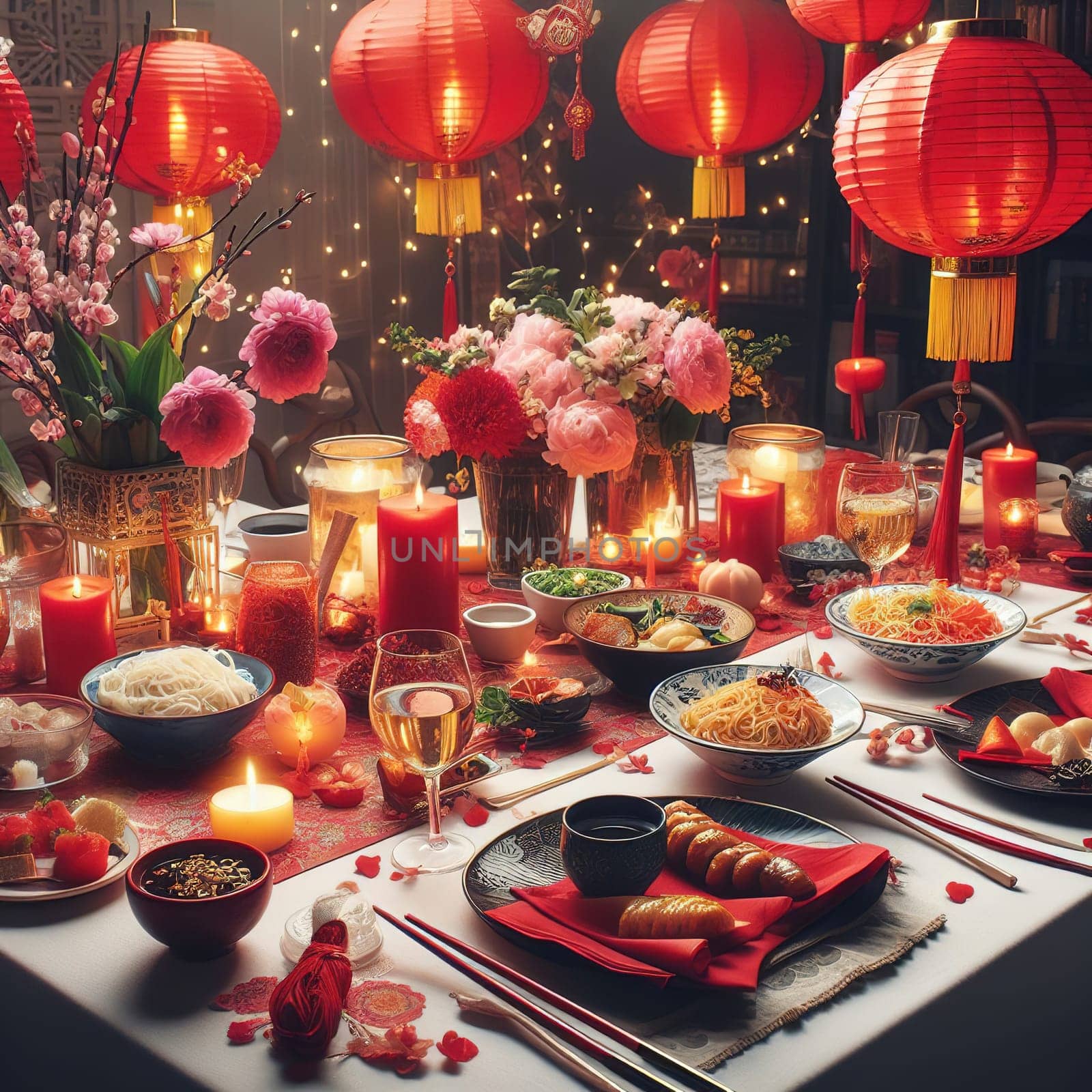 Beautiful illustration for Chinese New Year. Generative AI. High quality illustration