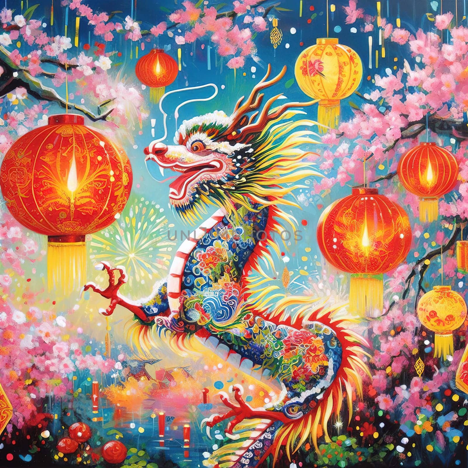 Beautiful illustration for Chinese New Year. Generative AI. High quality illustration