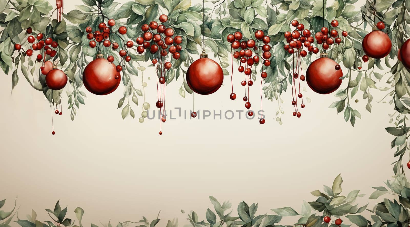 Happy Holiday and Merry Christmas template stylish vintage design. design for Christmas greetings card colorful color. Typography and icon for Xmas background, banners or posters. Winter holidays design elements Copy space. Christmas ball,berries and branches. Space for text