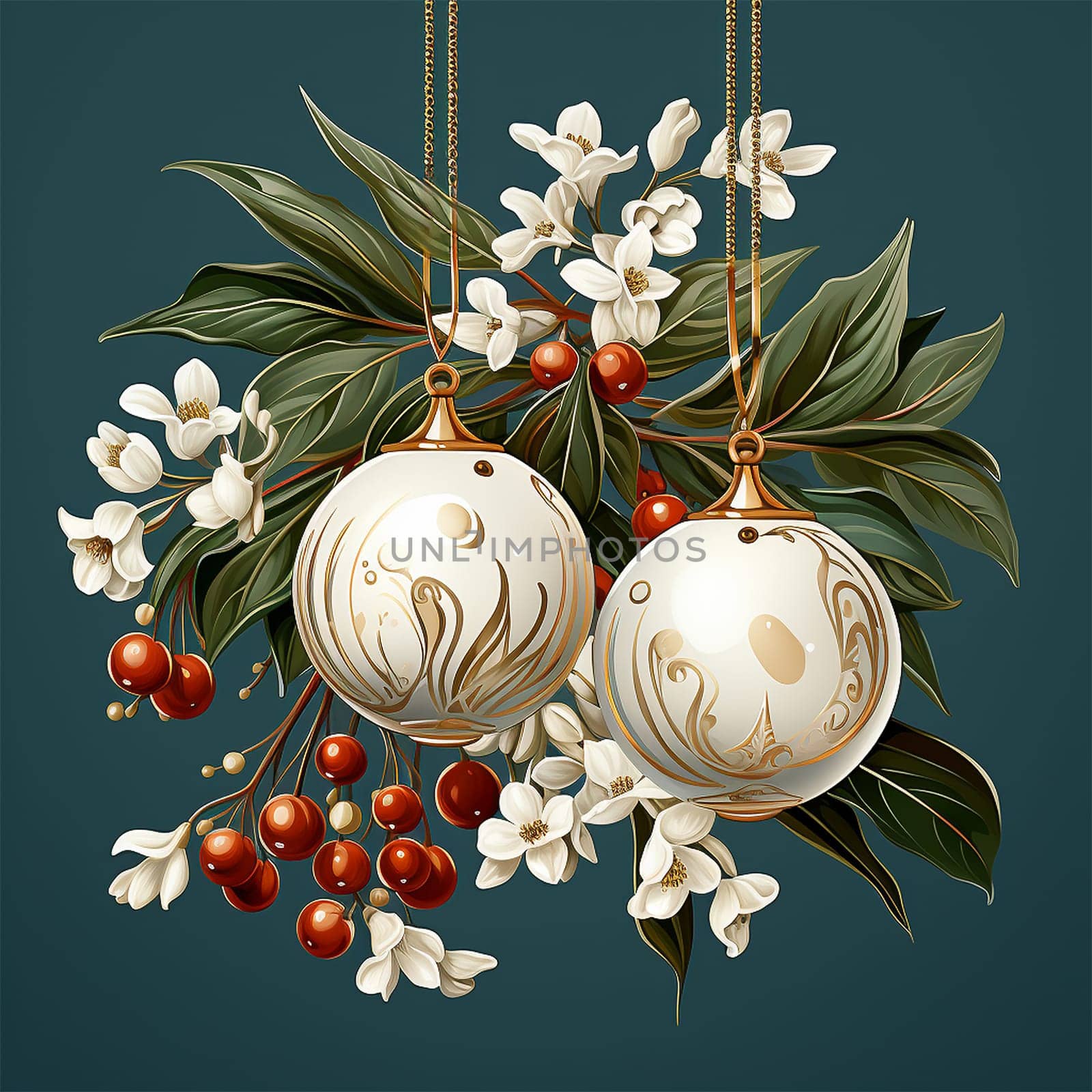 Happy Holiday and Merry Christmas template stylish vintage design. design for Christmas greetings card colorful color. Typography and icon for Xmas background, banners or posters. Winter holidays design elements Copy space. Christmas ball,berries and branches. Space for text