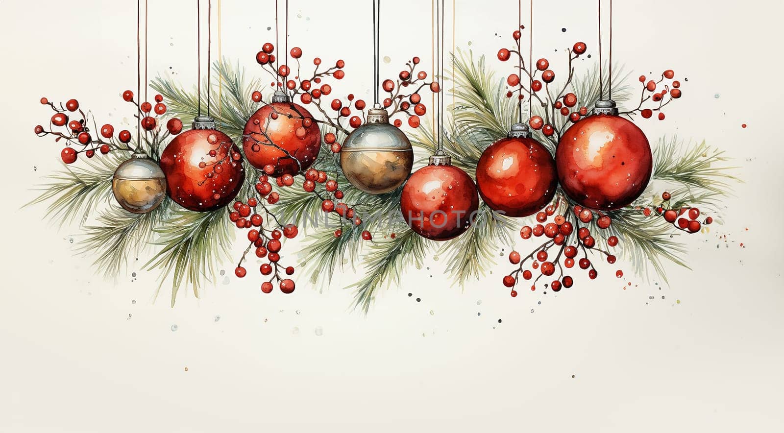 Happy Holiday and Merry Christmas template stylish vintage design. design for Christmas greetings card colorful color. Typography and icon for Xmas background, banners or posters. Winter holidays design elements Copy space. Christmas ball,berries and branches. Space for text
