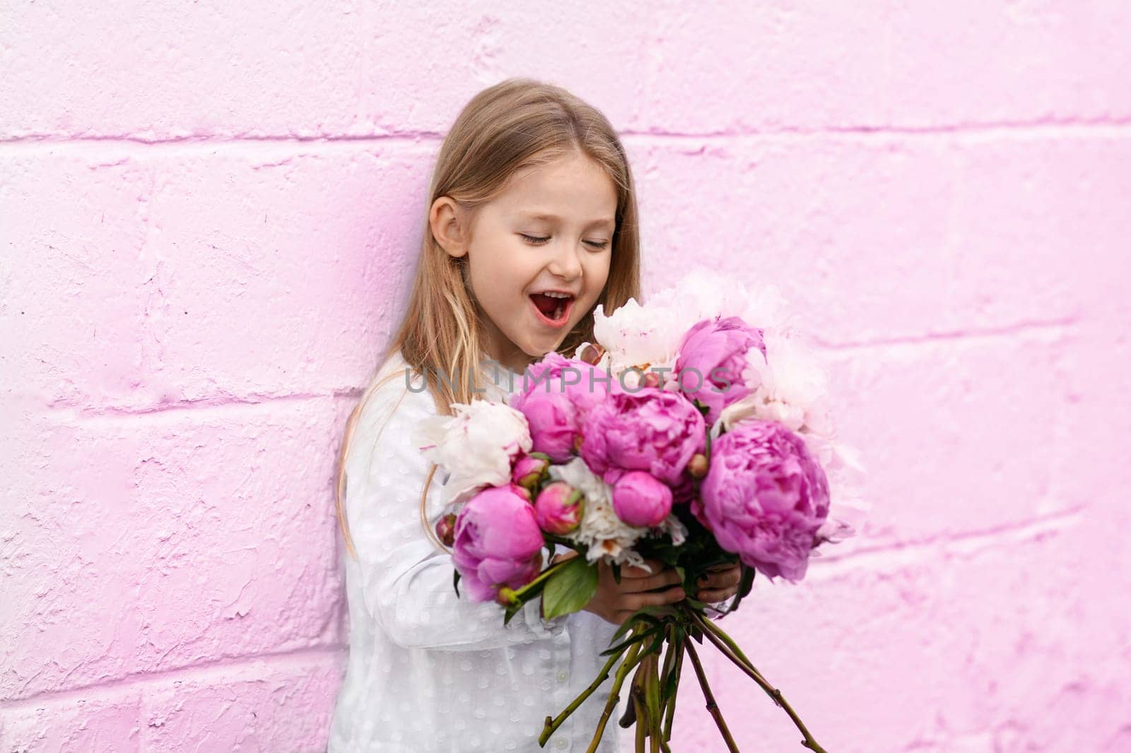Portrait of a little girl with the peonies by Godi