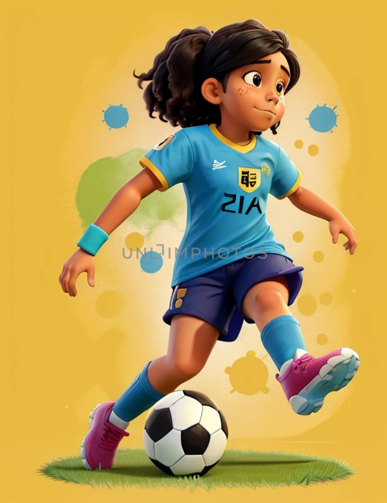girl playing soccer 3d funny character illustration by verbano
