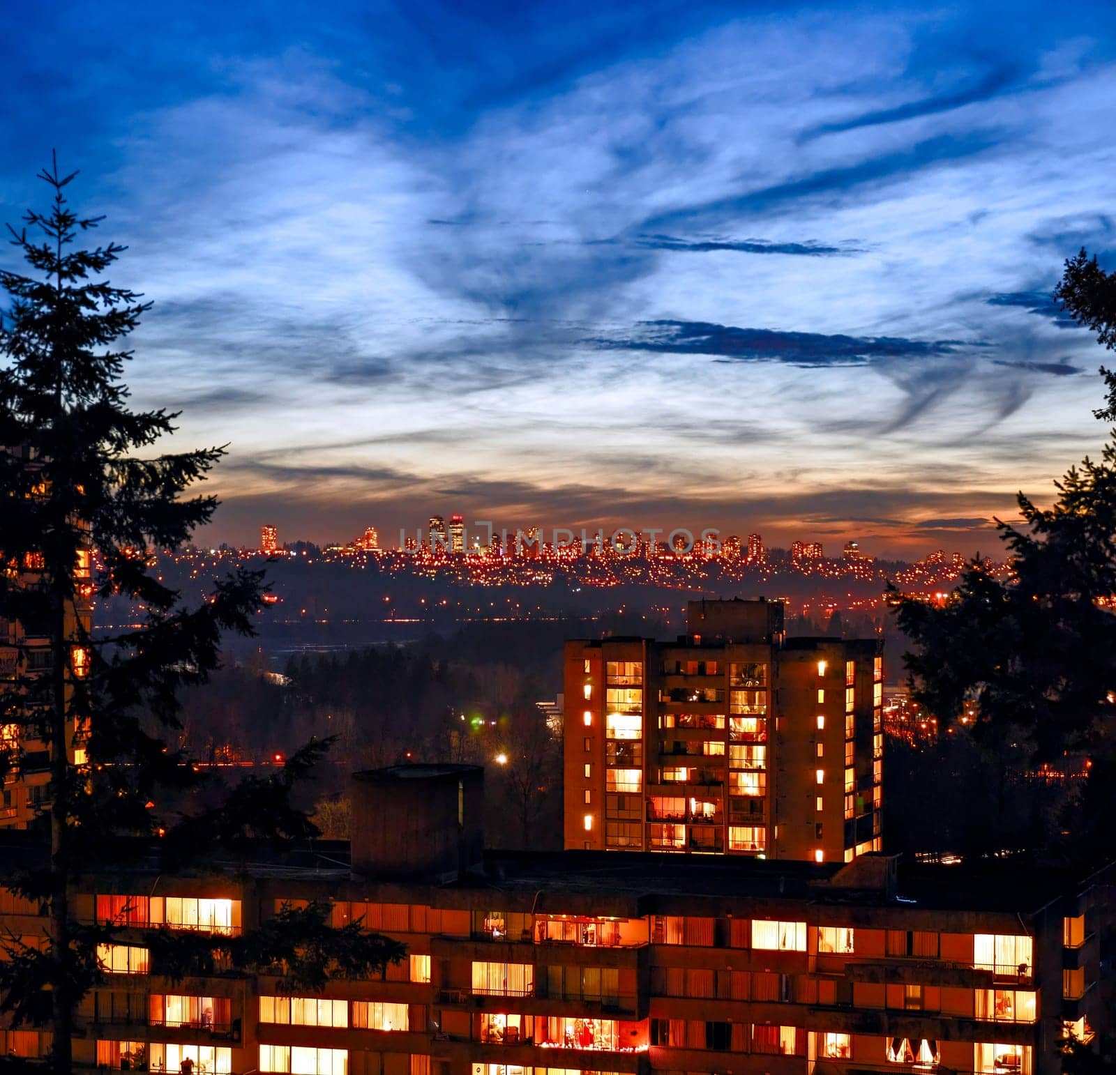 Big city night landscape after sunset in Vancouver, Canada by Imagenet