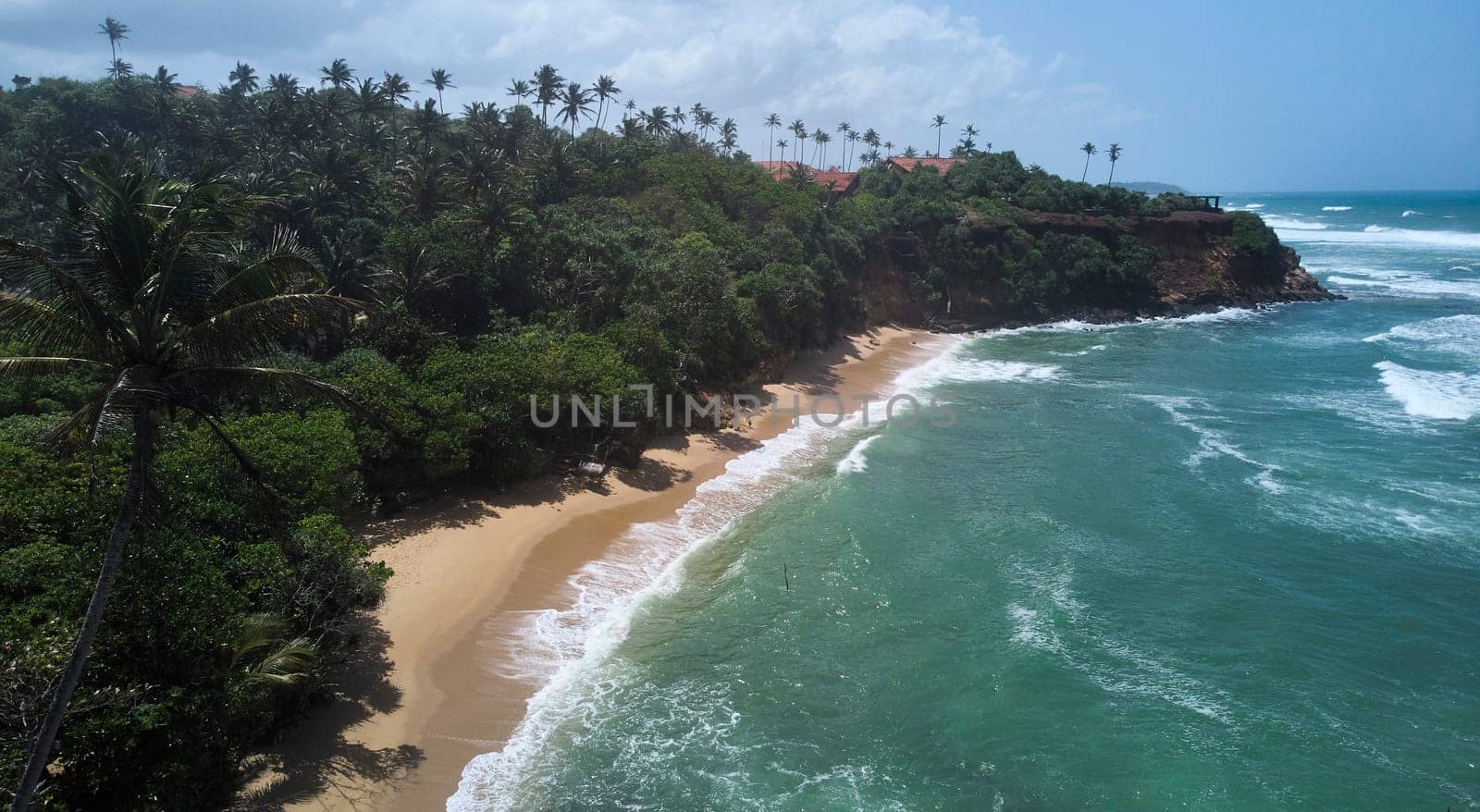 Aerial view of the beach in Sri Lanka. View of the Indian Ocean photo from a drone.