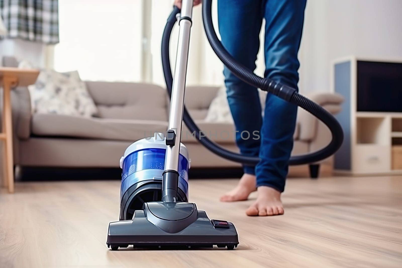 Room cleaning with a vacuum cleaner. Close-up. by Yurich32