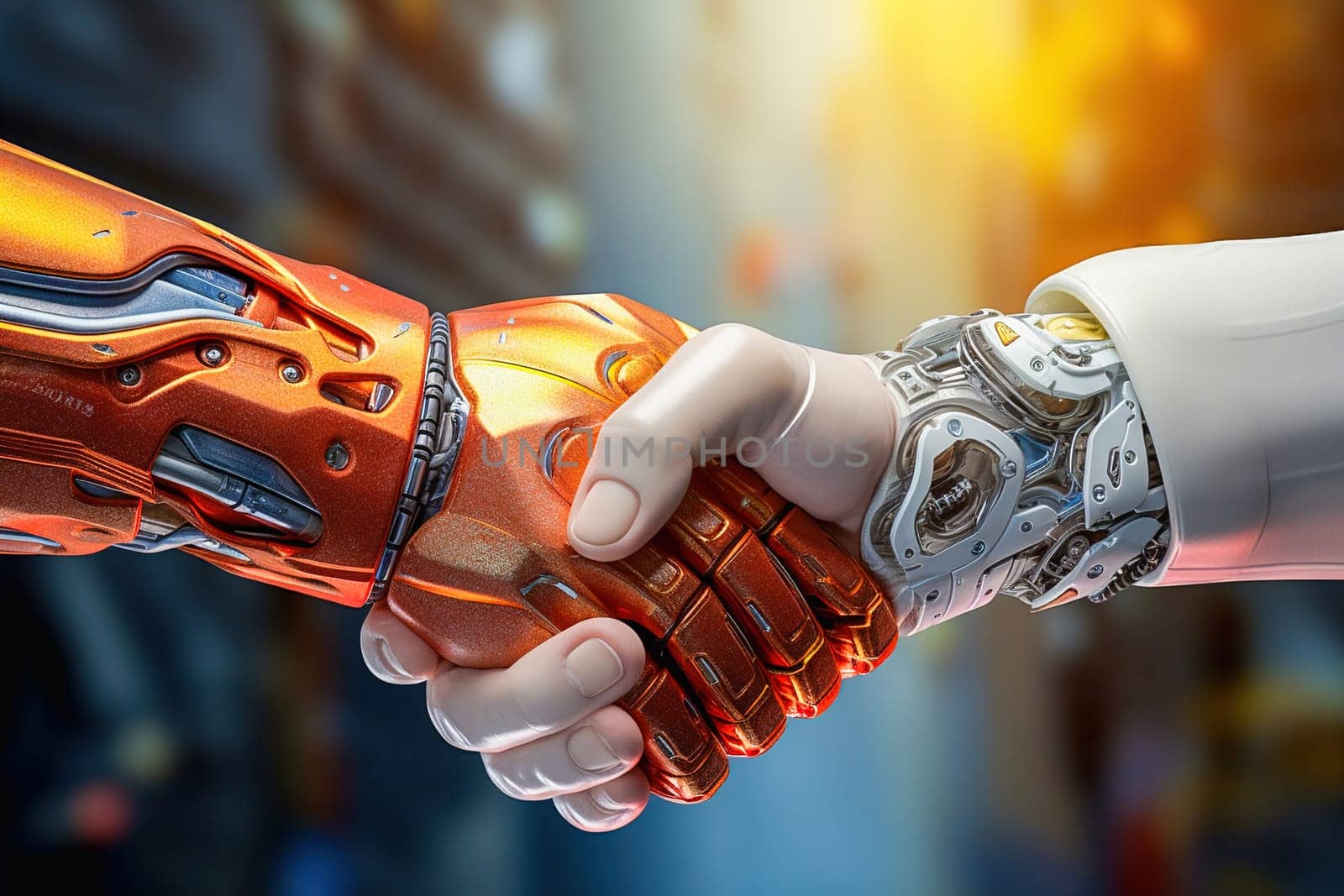 Robot handshake. The concept of trust in artificial intelligence. High quality illustration