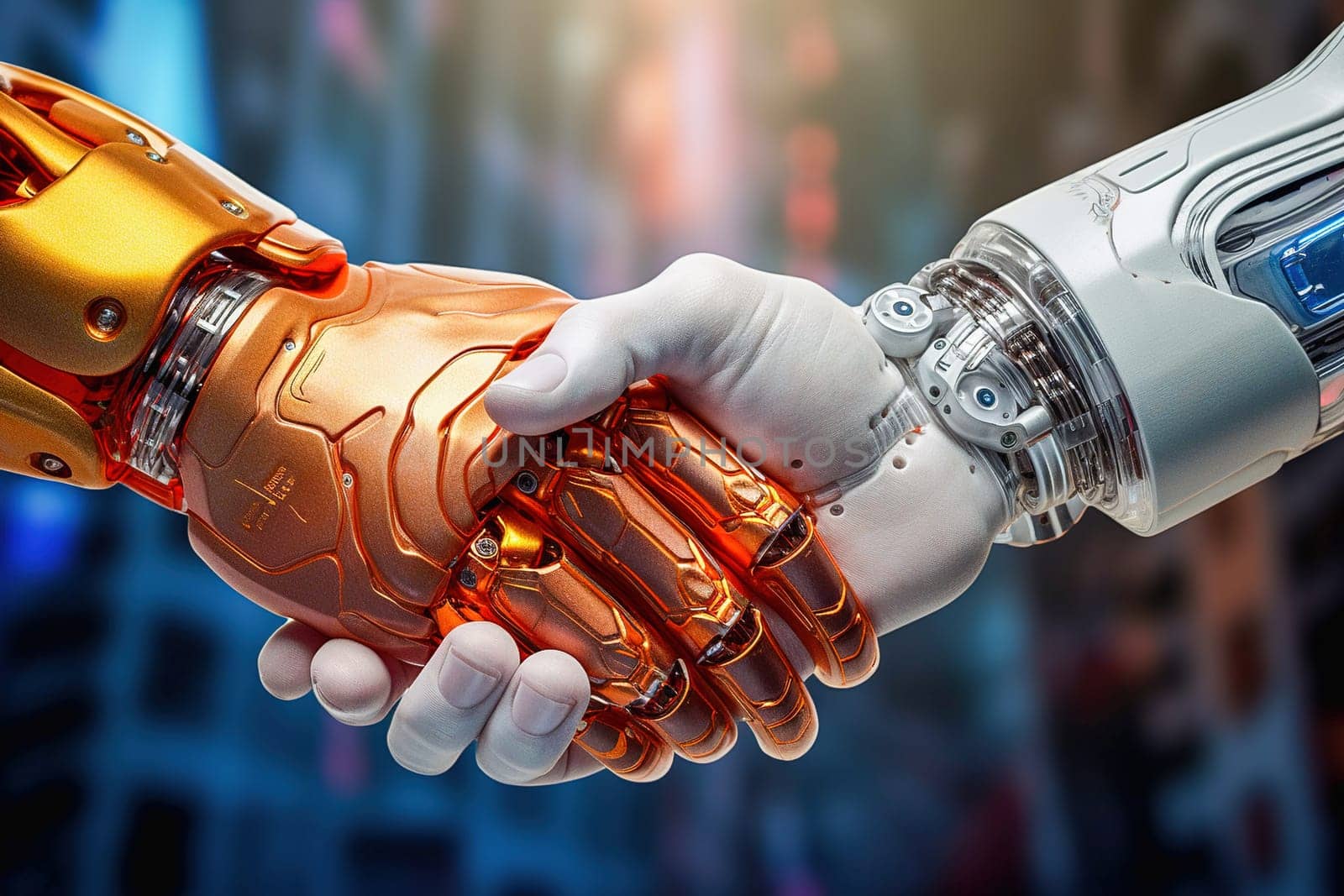 Robot handshake. The concept of trust in artificial intelligence. High quality illustration