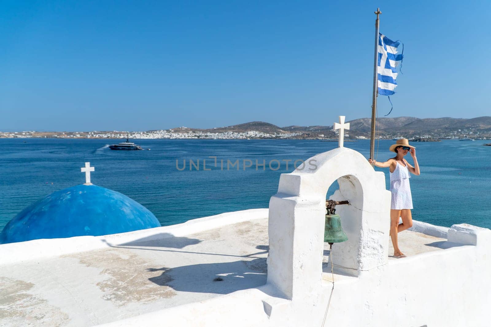 Woman at Monastery of St. John's of Deti in Paros, Greece by LopezPastor