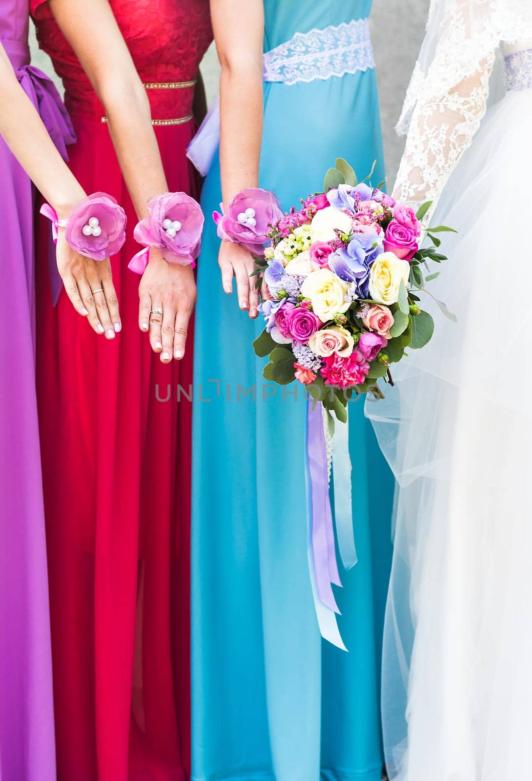Close up of bride and bridesmaids bouquets by Satura86