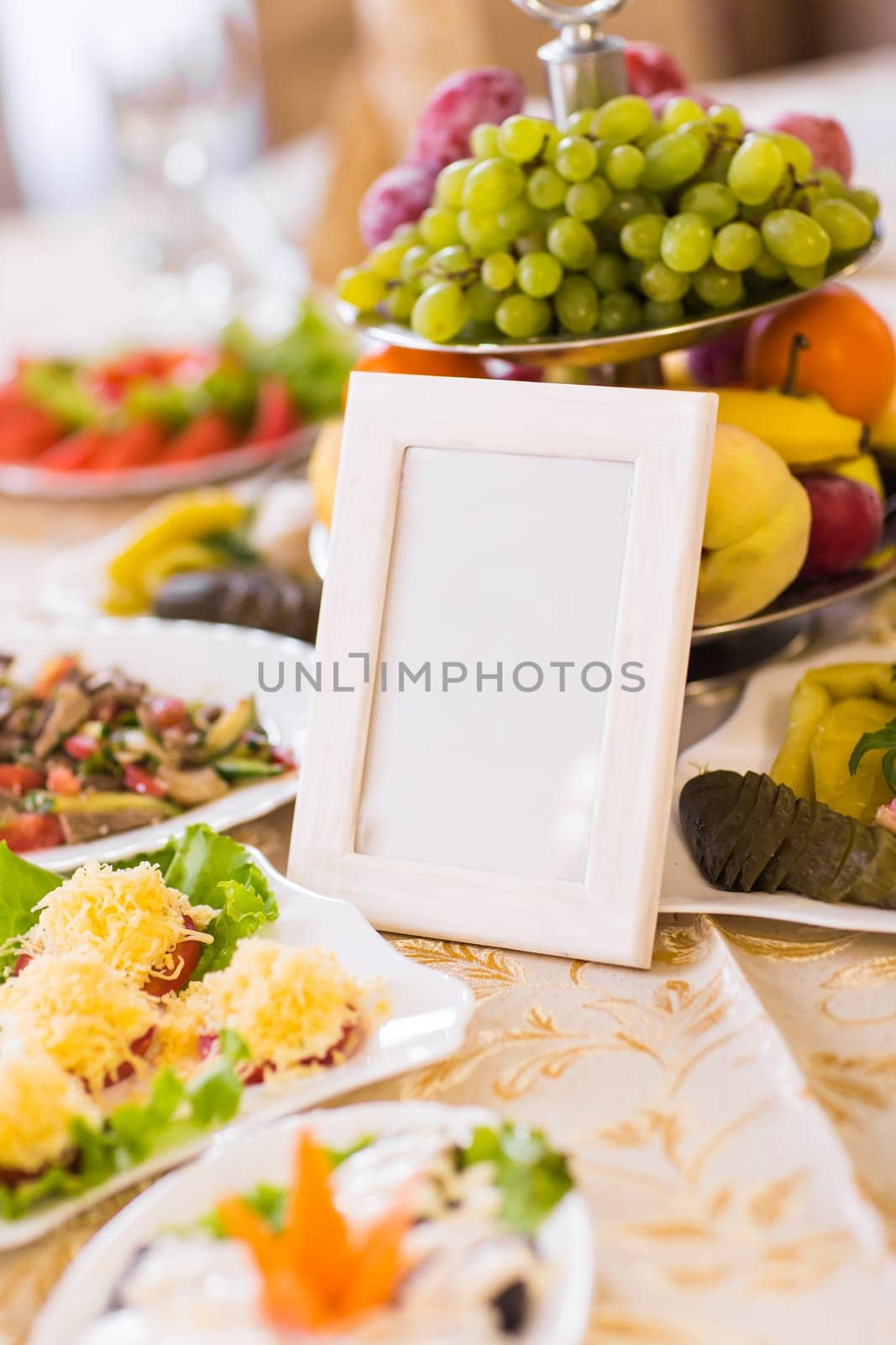 Blank event Guest Card on restaurant table close-up by Satura86