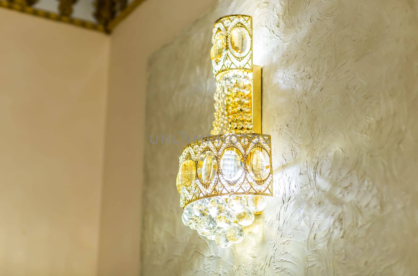 beautiful crystal chandelier in a room. lamp