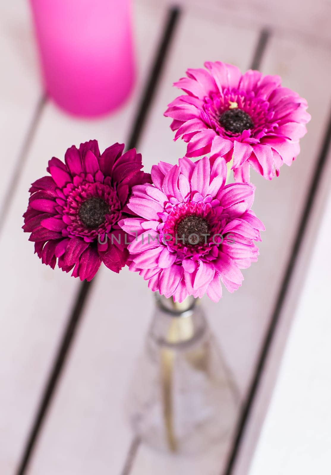 beautiful pink gerbera flowers bouquet in vase by Satura86