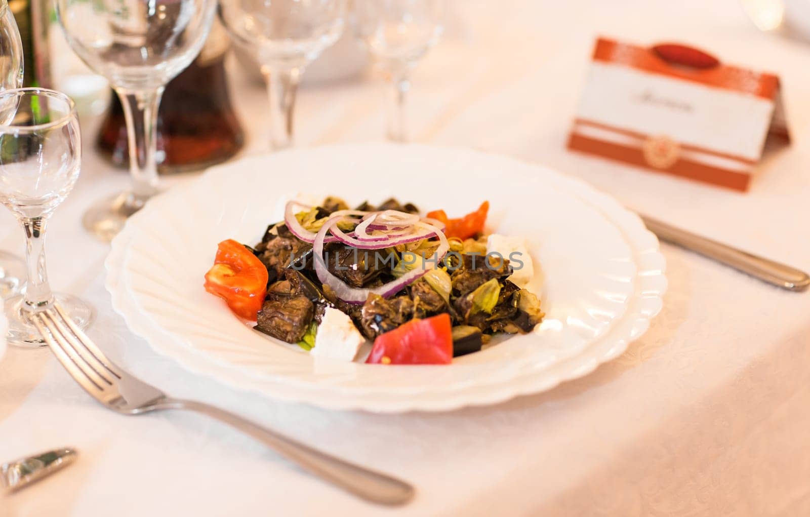 salad with chicken on the festive table