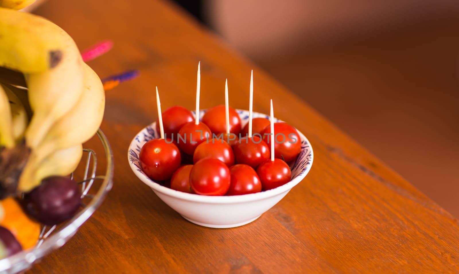 red cherry tomatoes on the festive table