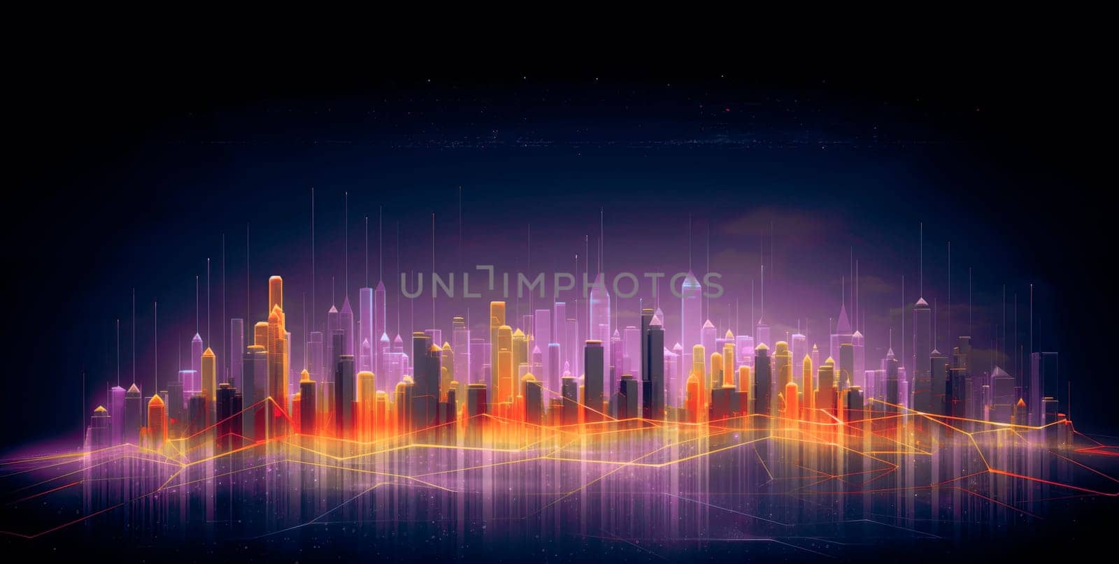 Abstract futuristic night city, Concept for IOT, smart city, speed connection and taintless advanced communication network.