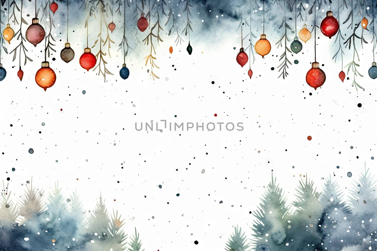 Mock up watercolor Christmas background with empty space for text by Generative AI by wichayada