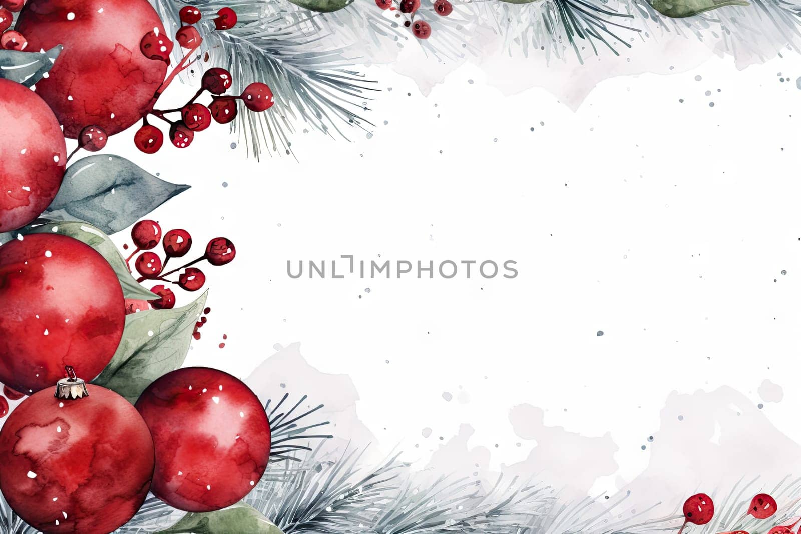 Mock up watercolor Christmas background with empty space for text by Generative AI.