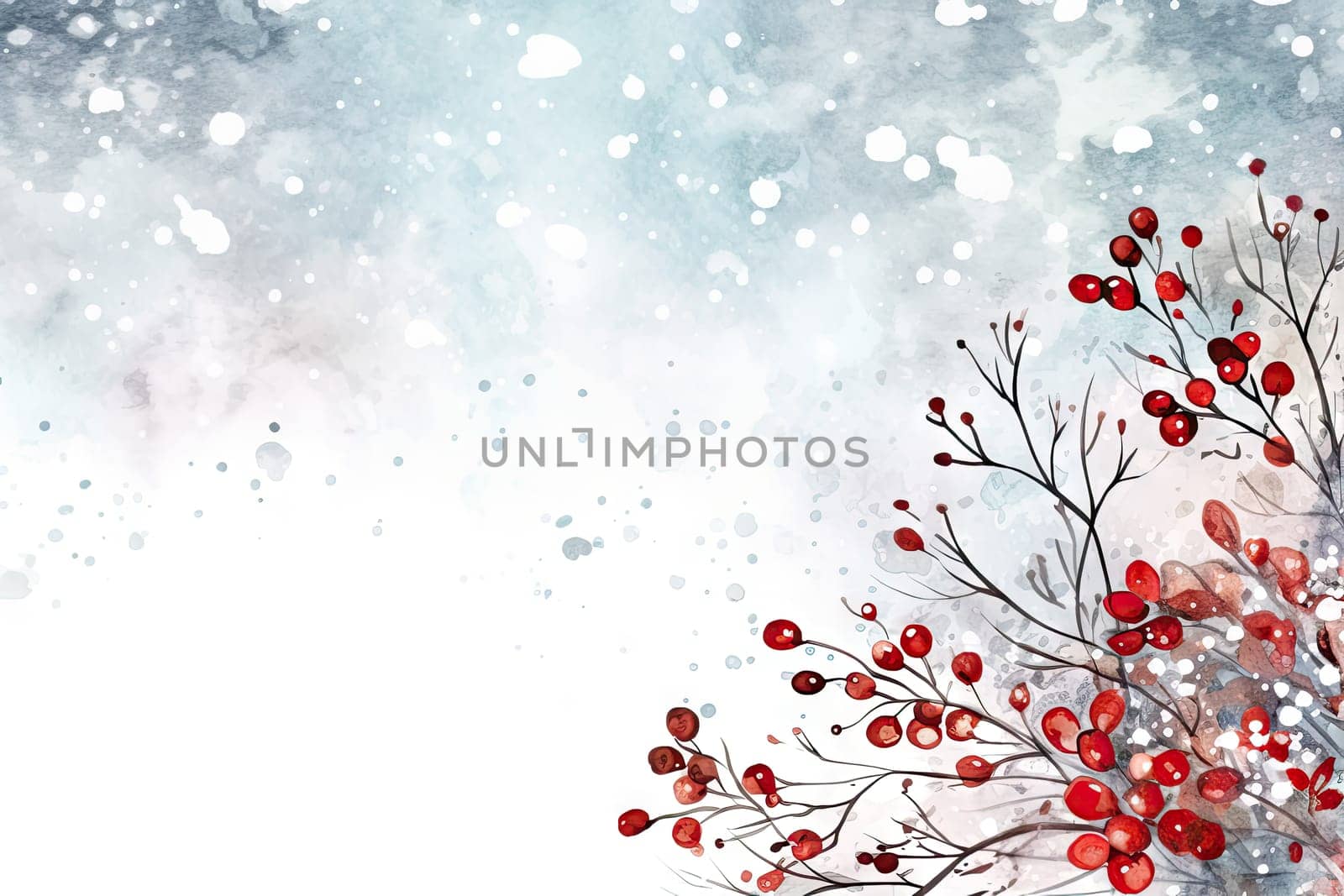 Mock up watercolor Christmas background with empty space for text by Generative AI.