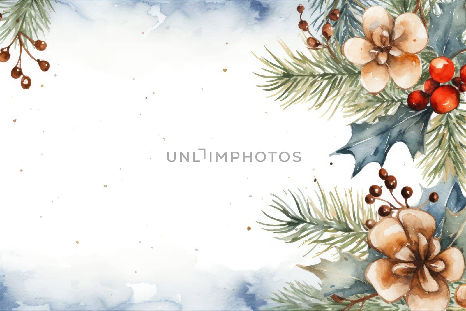 Mock up watercolor Christmas background with empty space for text by Generative AI.