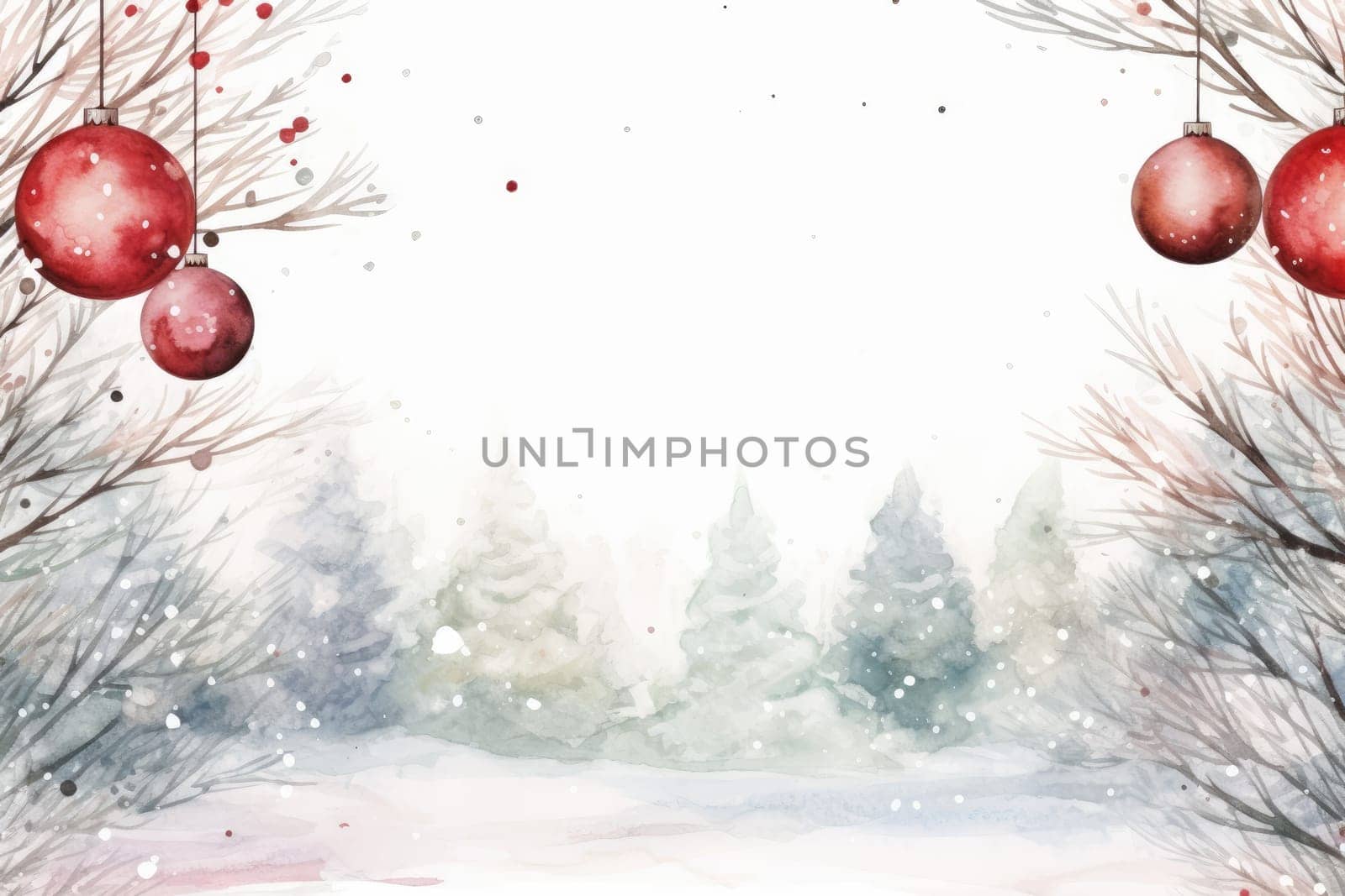 Mock up watercolor Christmas background with empty space for text by Generative AI by wichayada