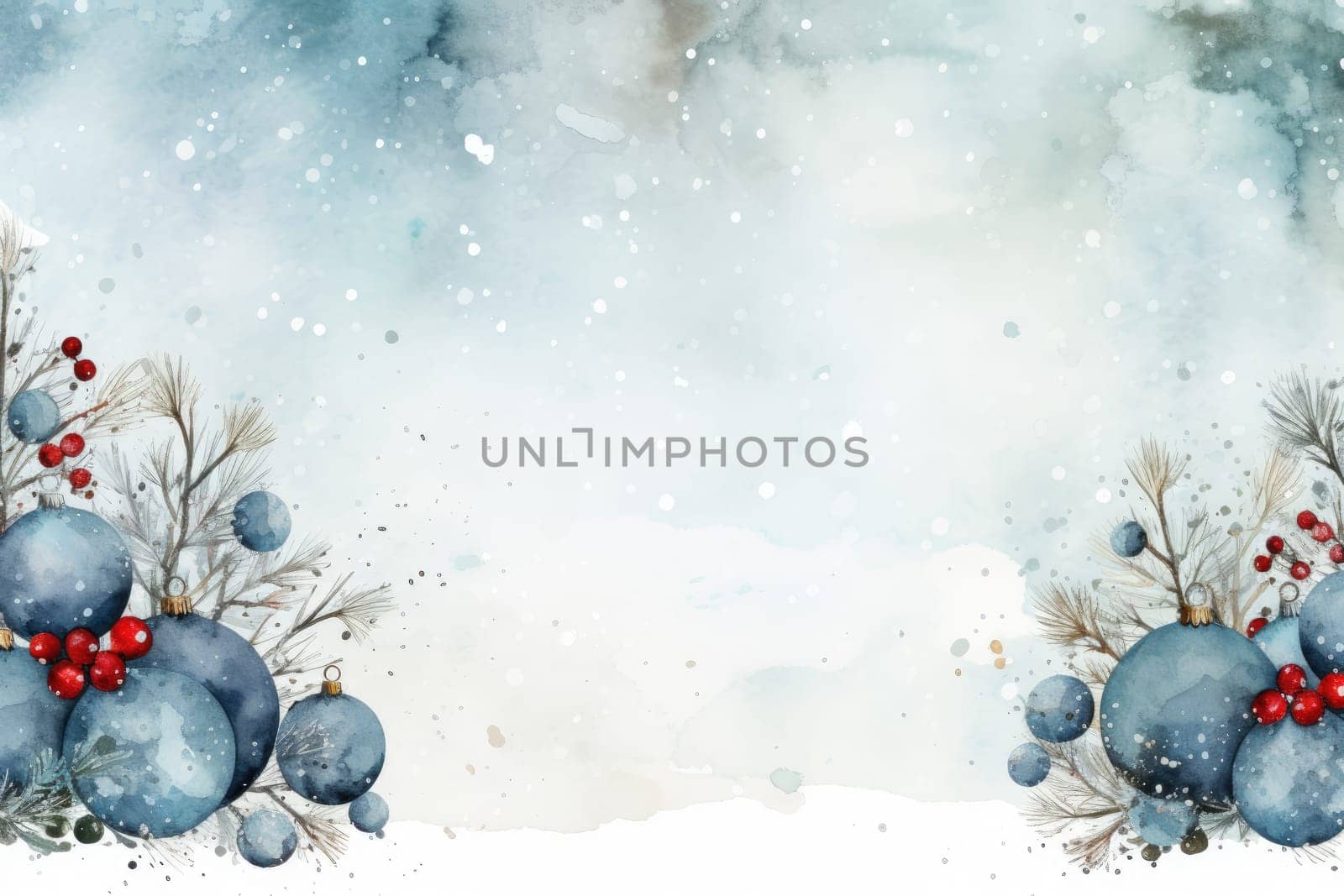 Mock up watercolor Christmas background with empty space for text by Generative AI by wichayada