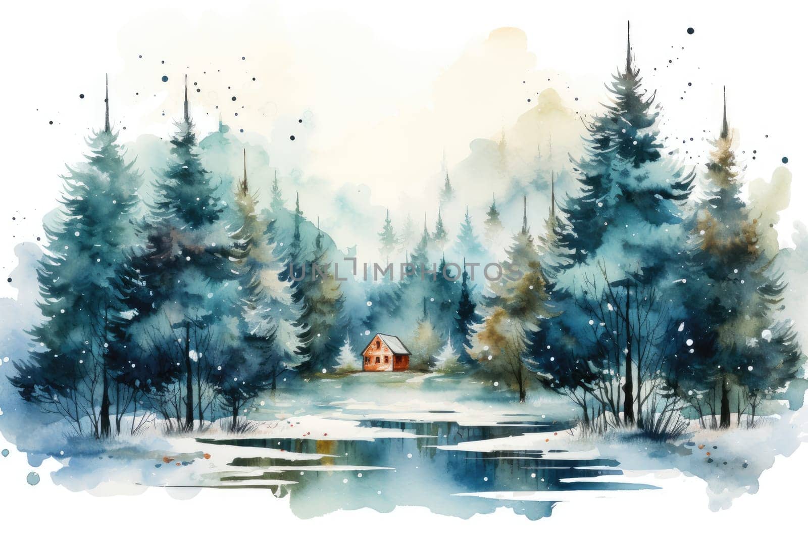 Adorable watercolor gnomes gather around the Christmas tree, exchanging gift in the cool Arctic atmosphere. Full color, textured knitted illustrations, suitable for nursery art by Generative AI.