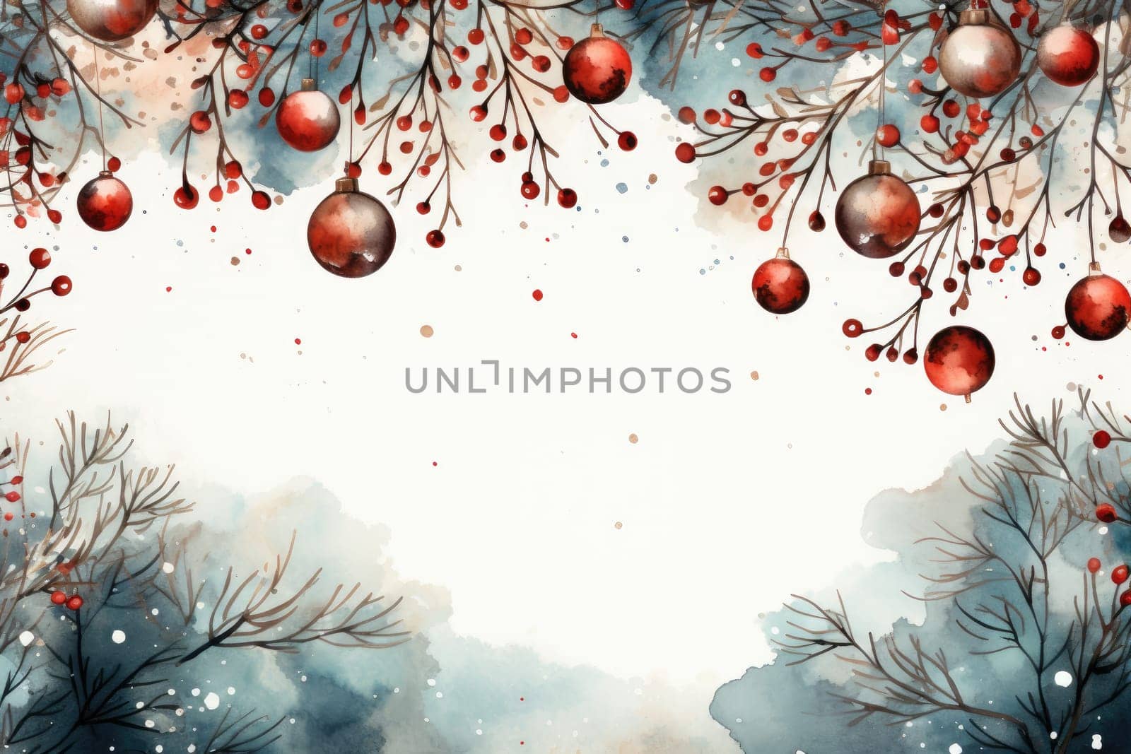 Mock up watercolor Christmas background with empty space for text by Generative AI by wichayada