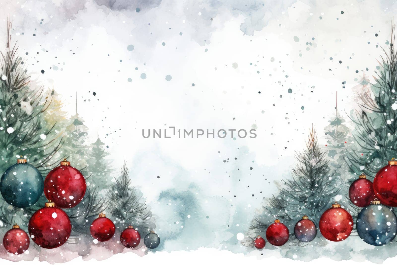 Mock up watercolor Christmas background with empty space for text by Generative AI by wichayada