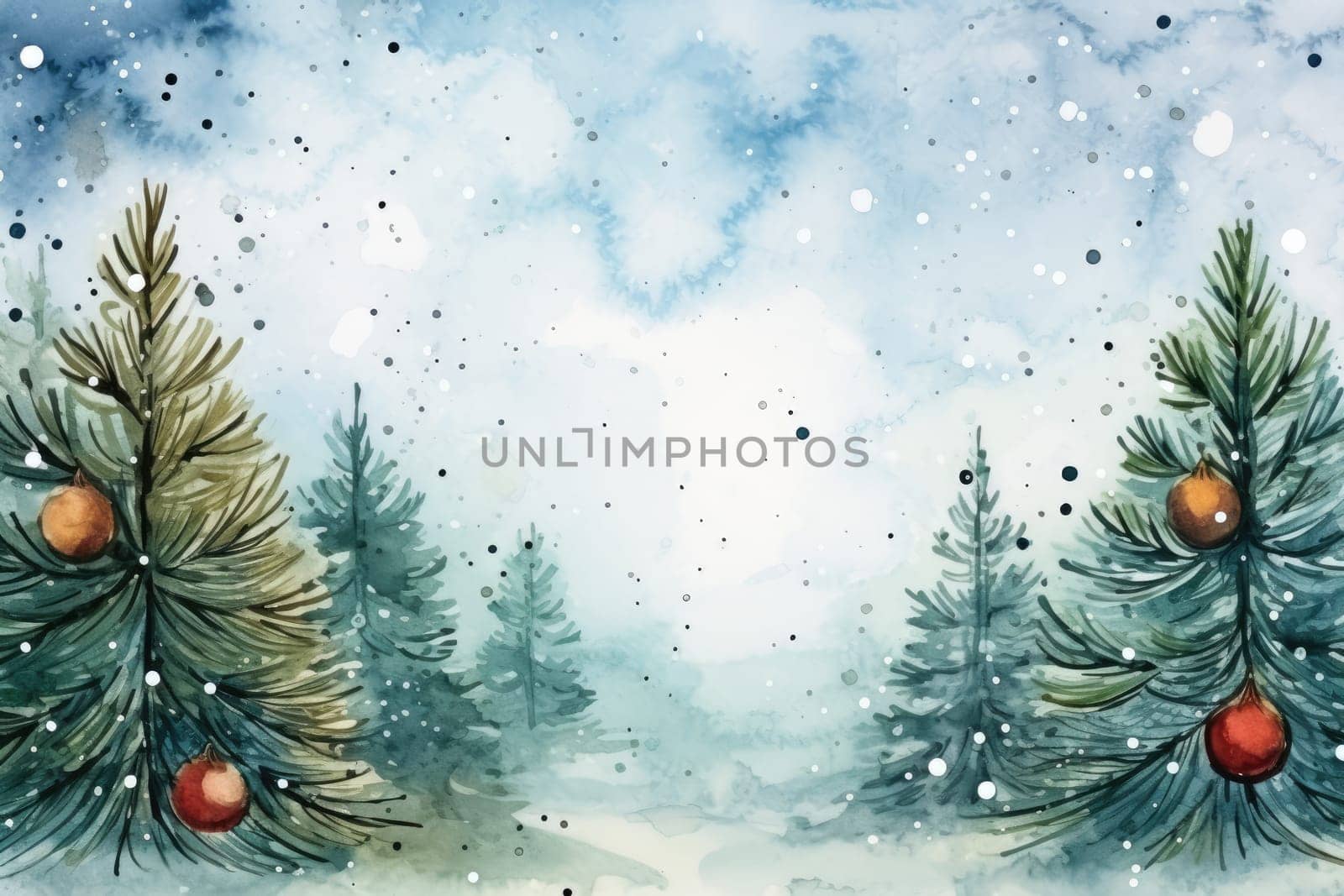 Mock up watercolor Christmas background with empty space for text by Generative AI by wichayada