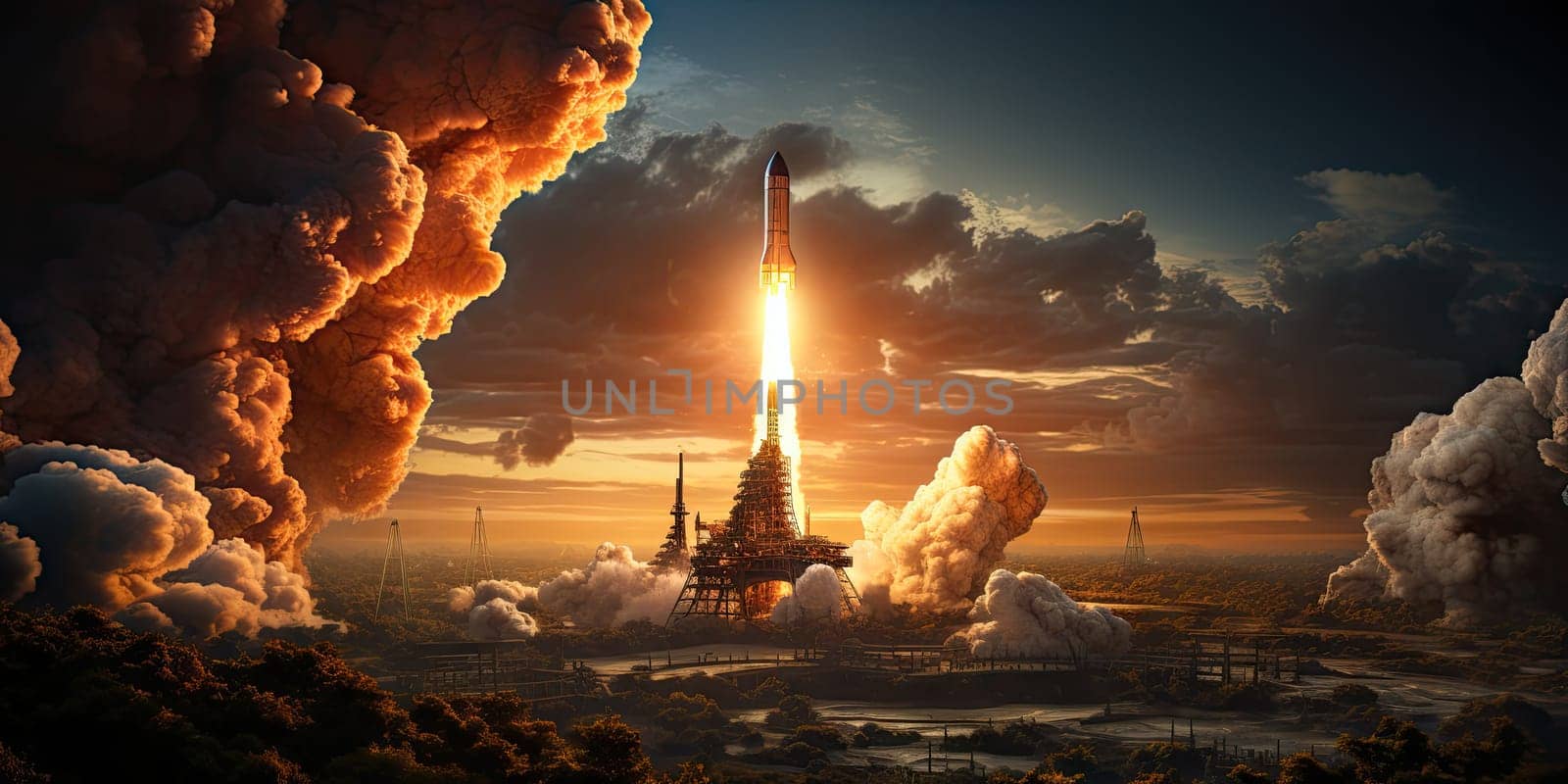 A rocket launched into the vast space of the universe. A historical mission by Generative AI.