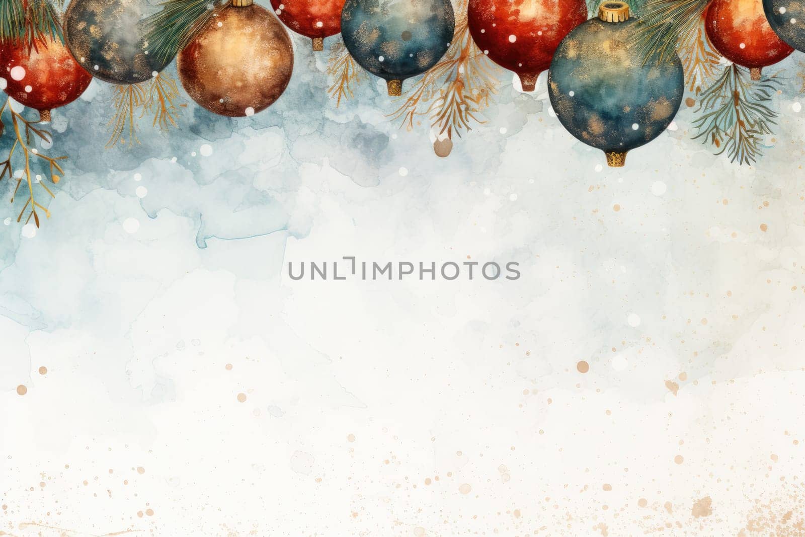 Mock up watercolor Christmas background with empty space for text by Generative AI.