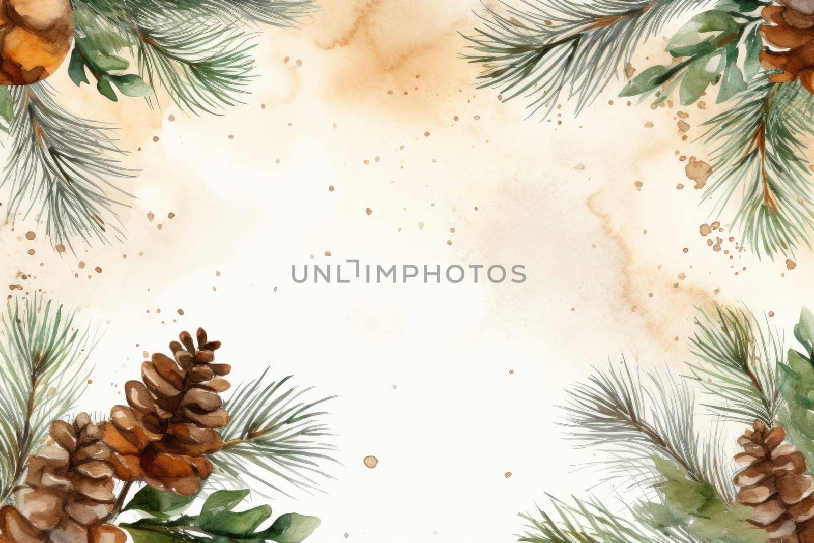 Mock up watercolor Christmas background with empty space for text by Generative AI by wichayada