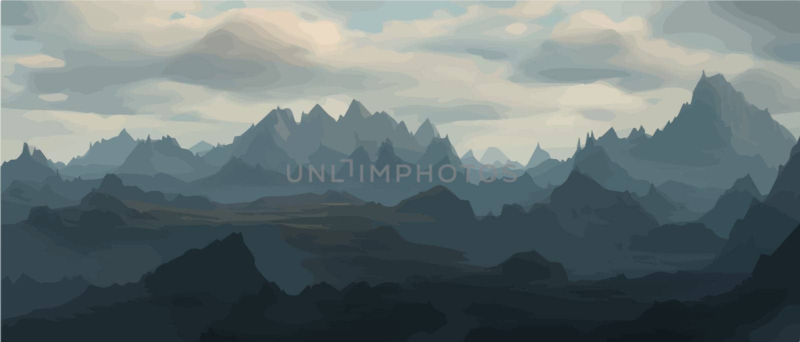 Fantasy epic magic mountain landscape. Mystical winter valley valley , Panoramic view of big mountains . Mountains by kasynets_olena